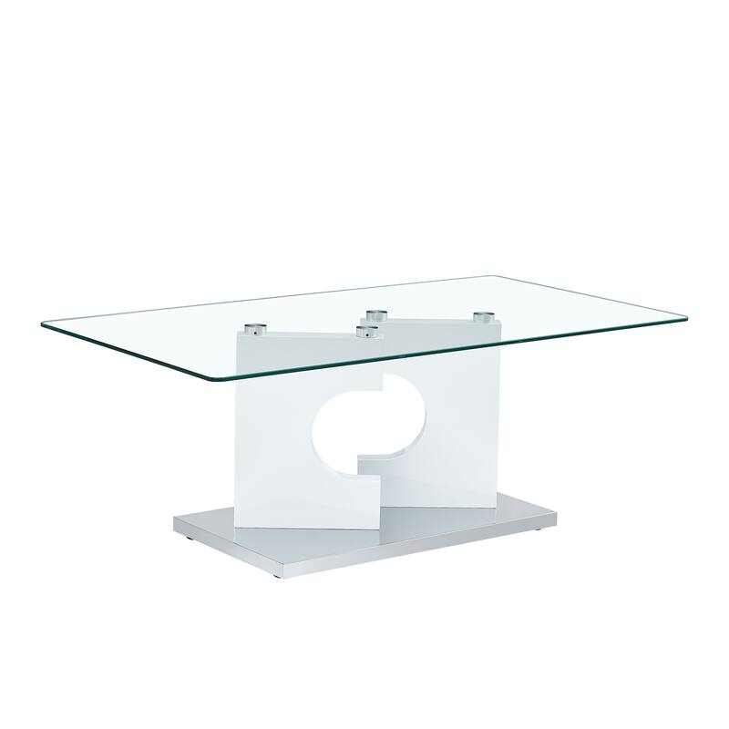 47.2" Modern Rectangular Coffee Table with Tempered Glass Tabletop and MDF Legs