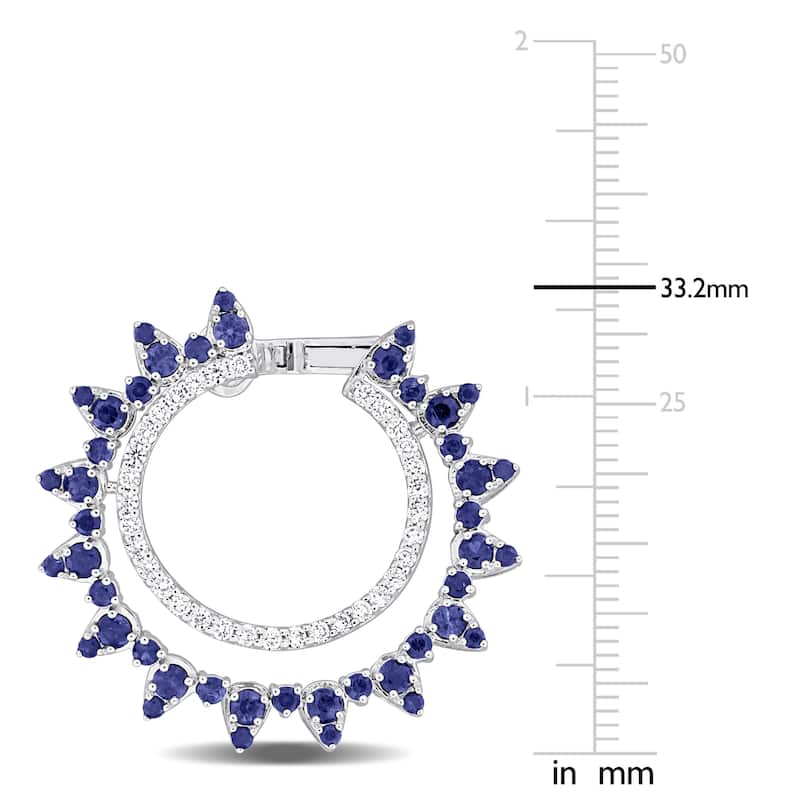 Miadora 35mm 4 1/10ct TGW Sapphire and 1ct TDW Diamond Hoop Earrings 14k White Gold