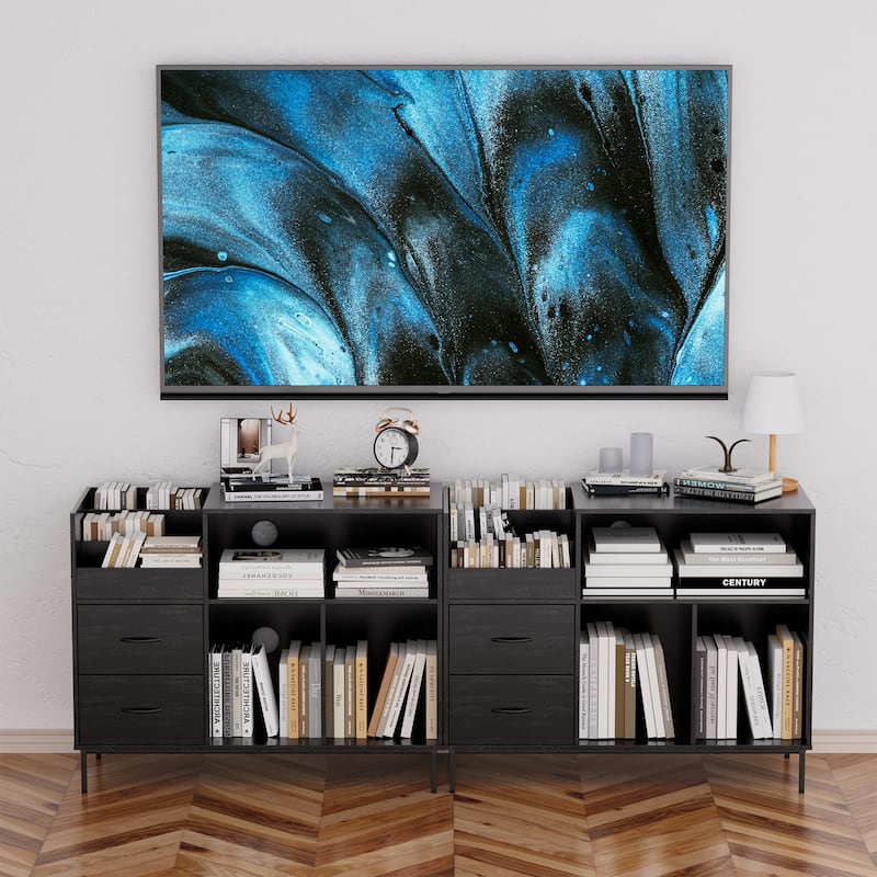 Rossetta Multi-functional Classic 2-Outlet Power Strip Media Console Cabinet with Dust Shields and Quiet Sliding Drawers