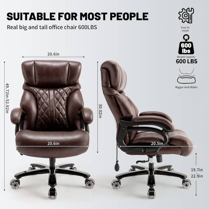 600LBS Big and Tall Office Chair, Extra Wide Seat and Adjustable Lumbar, Heavy Duty Executive Chair with High Back