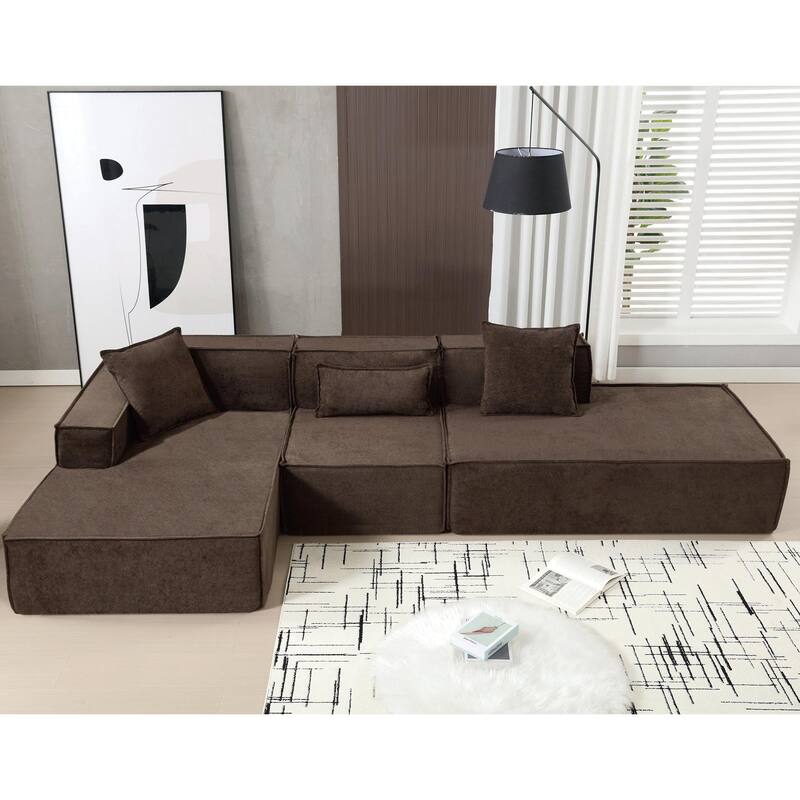 129.5'' Minimalist Modular L-Shaped 4 Seater Sectional Sofa Set with Chaise, Versatile Free-Combination Design