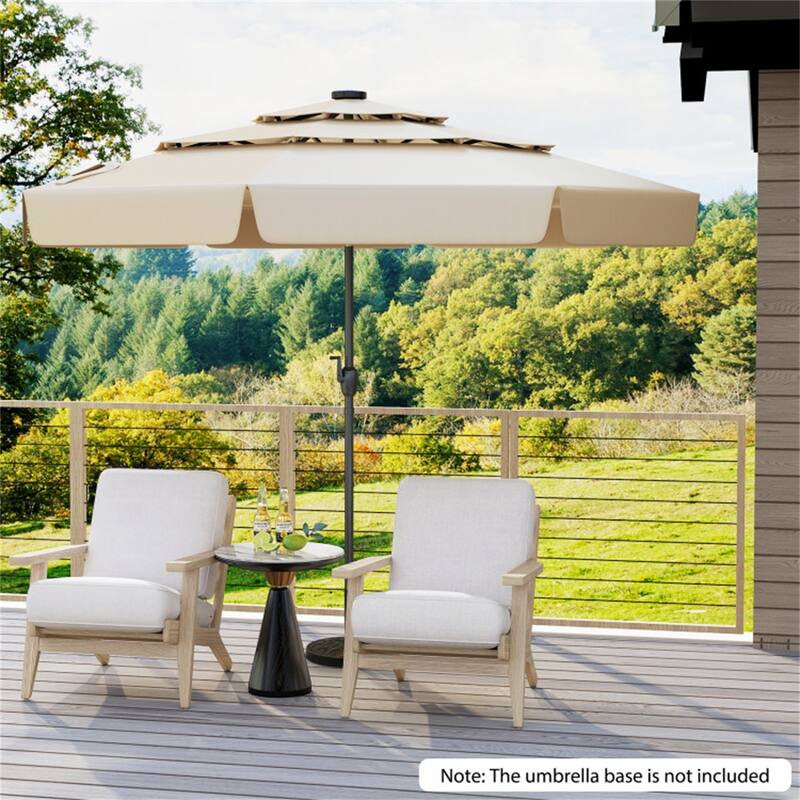 Outdoor 10 ft Umbrella with 3-Tier Venting Solar LED Lights Tilt and Crank for Poolside or Garden