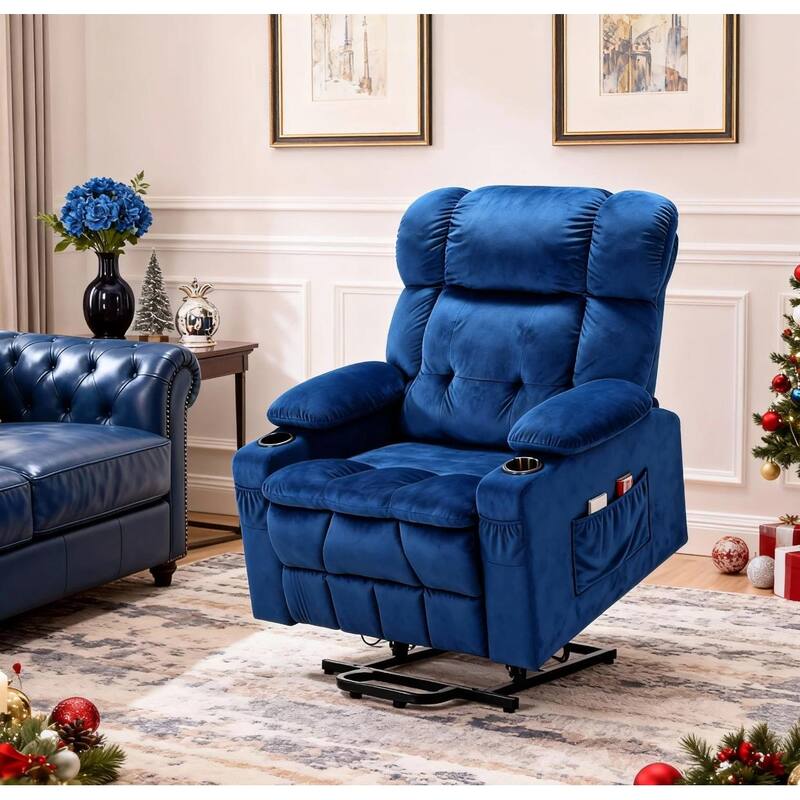 35" Wide Quiet Lift Velvet Recliner w/Massage and Heat