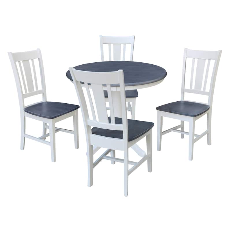 36 in Solid Wood Round Top Pedestal Dining Table with 4 Dining Chairs