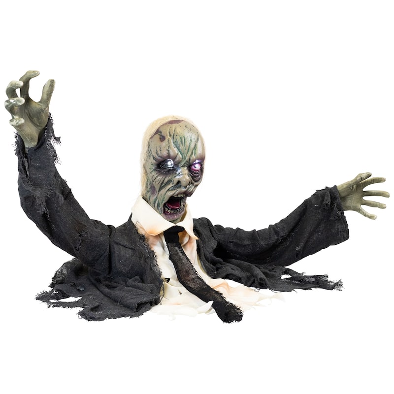 LED Lighted and Animated Zombie Halloween Decoration - 19" - White Lights