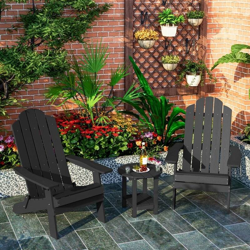 WINSOON 3-Piece All Weather HIPS Outdoor Folding Adirondack Chairs and Table Set