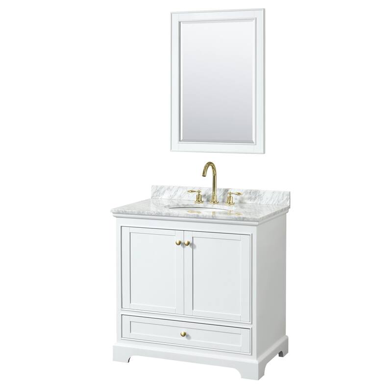 Wyndham Collection Deborah 36" Free Standing Single Vanity Set with - White / White Carrara Marble Top / Brushed Gold - Painted