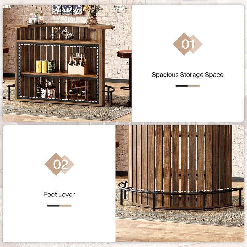 4-Tier Bar Table, 39.4" H Home Bar Unit with Footrest