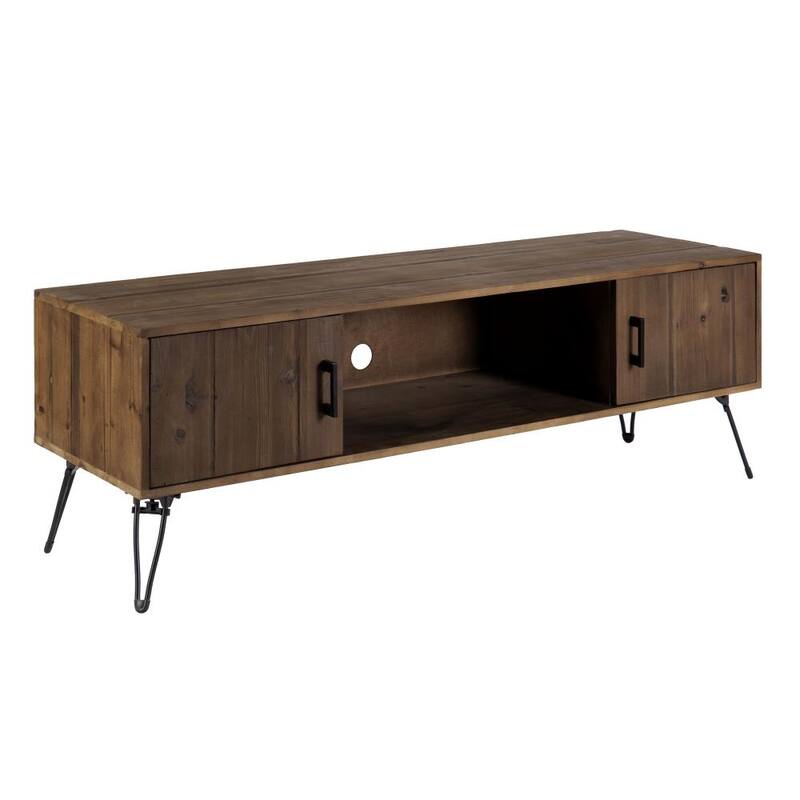 Clive 60 Inch Reclaimed Wood Rectangle Farmhouse TV Stand Media Console, 2 Doors, Iron Legs, Natural - 20 H x 60 W x 18 L Inches