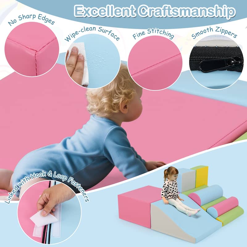 Gymax 7 Pcs Toddler Climbing Blocks w/Hook Loop Fasteners Waterproof - Multi