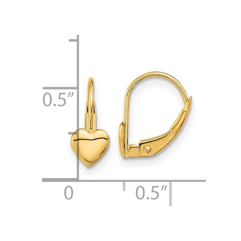 Curata Solid 14k Yellow Gold 12x5mm Childrens Polished Heart Leverback Earrings - Orange