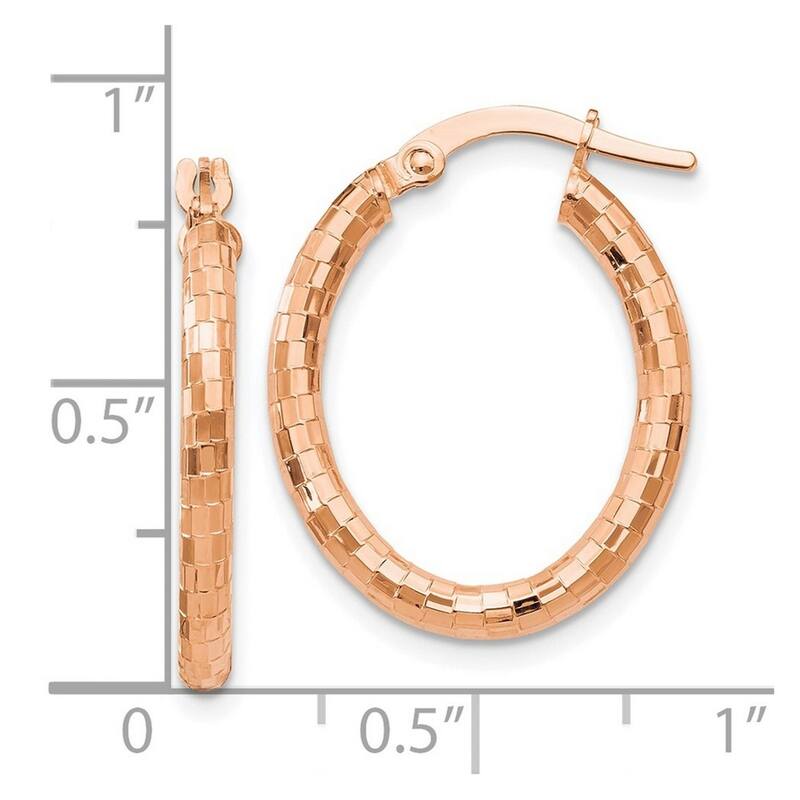 Curata 14k Rose Gold 23x2.25mm Mirrored Textured Oval Hoop Earrings