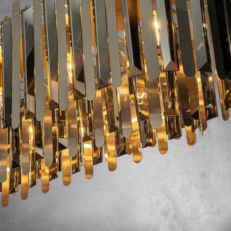 CraftHome 7-Light Luxury Tiered Soft Gold Stainless Steel Chandelier with Smoked Crystal Accents - Soft Gold
