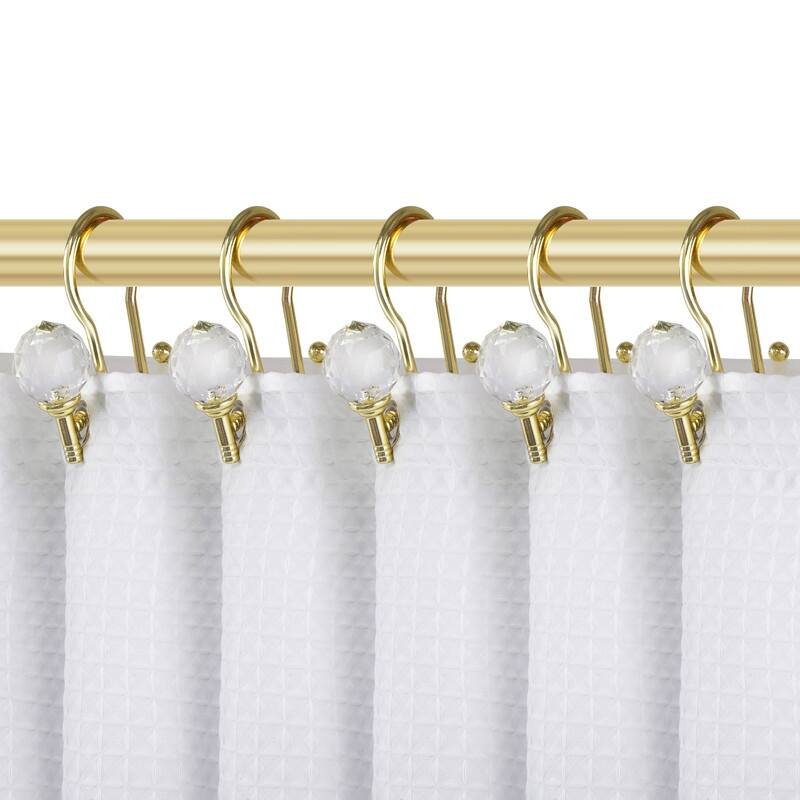 Utopia Alley Rustproof Zinc Double Shower Curtain Hooks for Bathroom, Crystal Design, Set of 12 - Gold