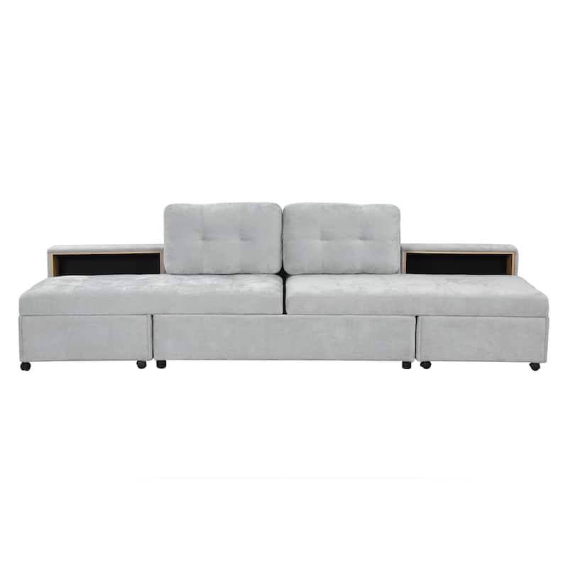 Modern Modular Sofa Bed with Built in Storage Racks and Chenille Upholstery and multiple wheels for Living Room
