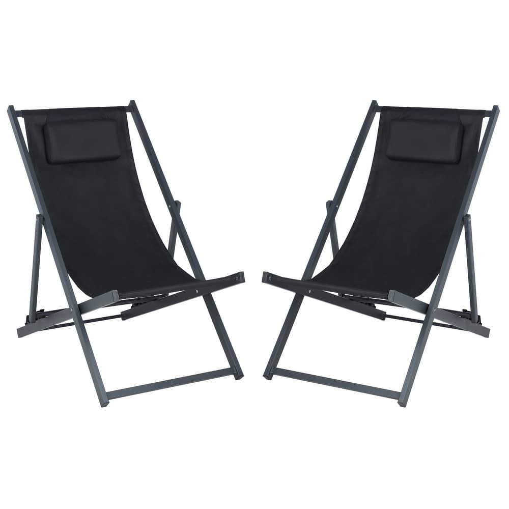 SAFAVIEH Outdoor Charlee Set of 2 Sling Chairs - 42" W x 26" D x 31" H - 42Wx26Dx31H