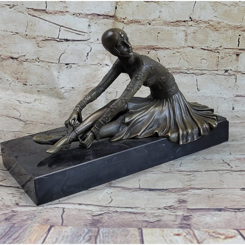 Signed Milo Art Lost Wax Sitting Dancer Bronze Sculpture Figure Statue Figurine