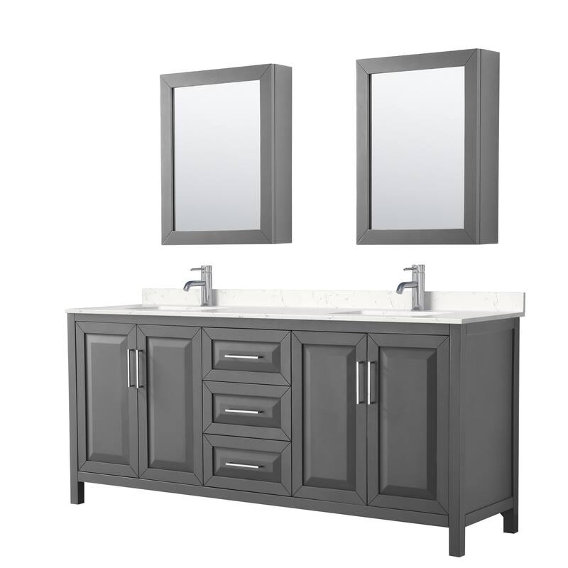 Wyndham Collection Daria 80" Free Standing Double Basin Vanity Set - Dark Gray / Carrara Cultured Marble Top / Polished