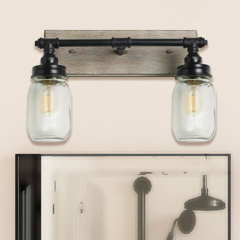 Carbon Loft Vawdrey 2-light Black Wall Sconces Distressed Faux Wood Bathroom Vanity Lights - N/A