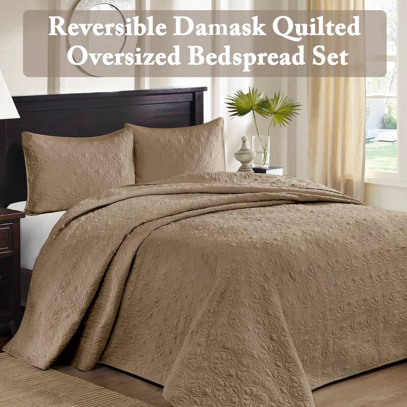 Madison Park Mansfield Reversible Oversized 3-piece Solid Texture Bedspread Quilt Set with Matching Shams