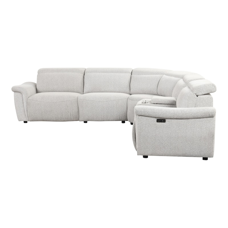 Furniture of America Loungi Modern Light Grey Chenille Power Recliner Sectional with Console and USB Ports