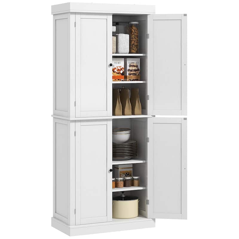 72.5" Freestanding Kitchen Pantry Cabinet, Tall Storage Cabinet with 4 Doors and 2 Adjustable Shelves for Dining Room - White