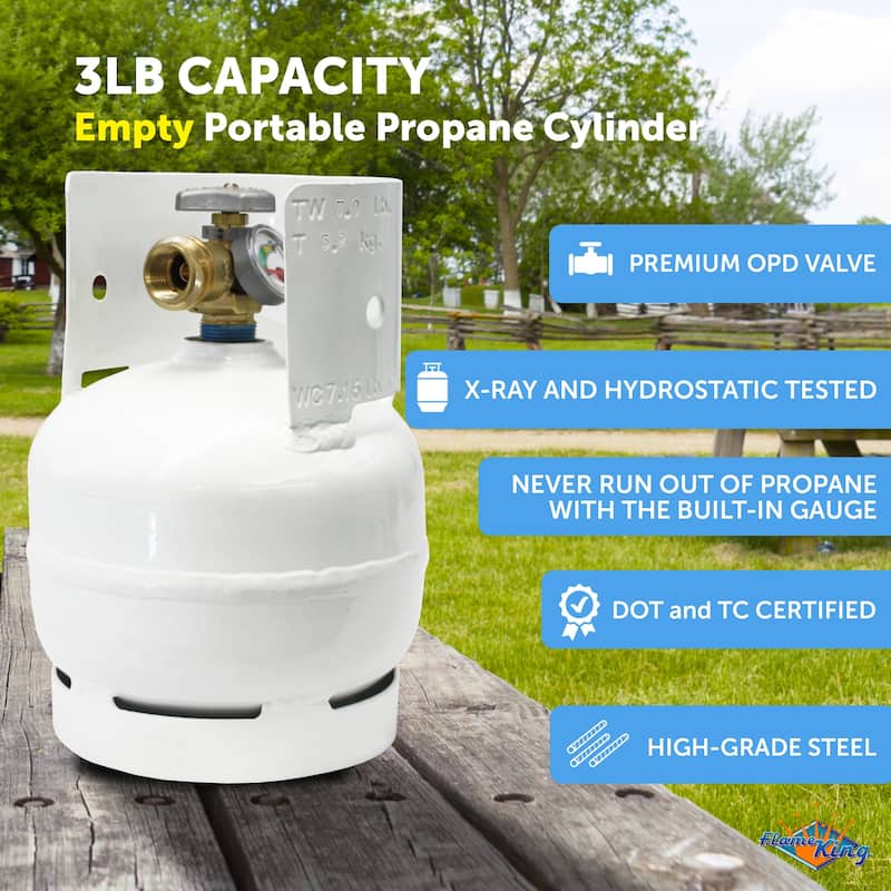 Flame King 3LB Steel Propane LP Tank Cylinder with Gauge & OPD Valves