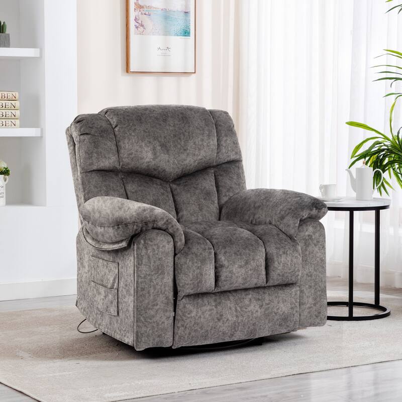 Swivel Rocker Velvet Recliner for Adults, Nursery Glider Recliner w/Massage and Heating & USB Charge Port Bonded Leather Sofa