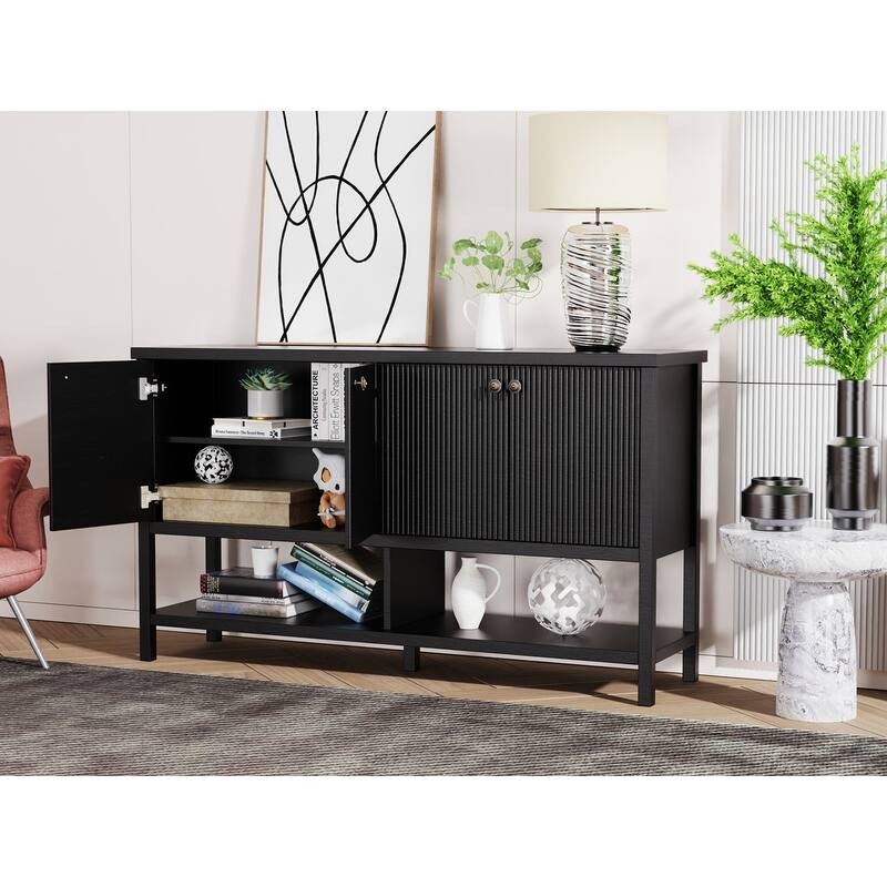 4 Doors Rustic Cabinet with Opening Shelf for Kitchen and Living Room