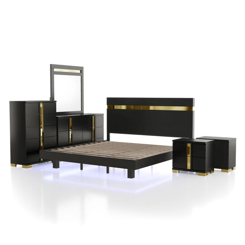 Furniture of America Halifax Modern 6-Piece Wood Platform Bedroom Set with Underbed LED