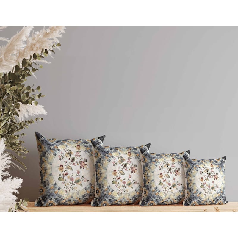 Botanical Mosaic Faux Suede Reversible Throw Pillow Gray and Rust