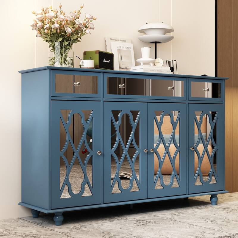 Timechee 55.1'' Accent Storage Cabinet Mirror Sideboard Buffet Cabinet