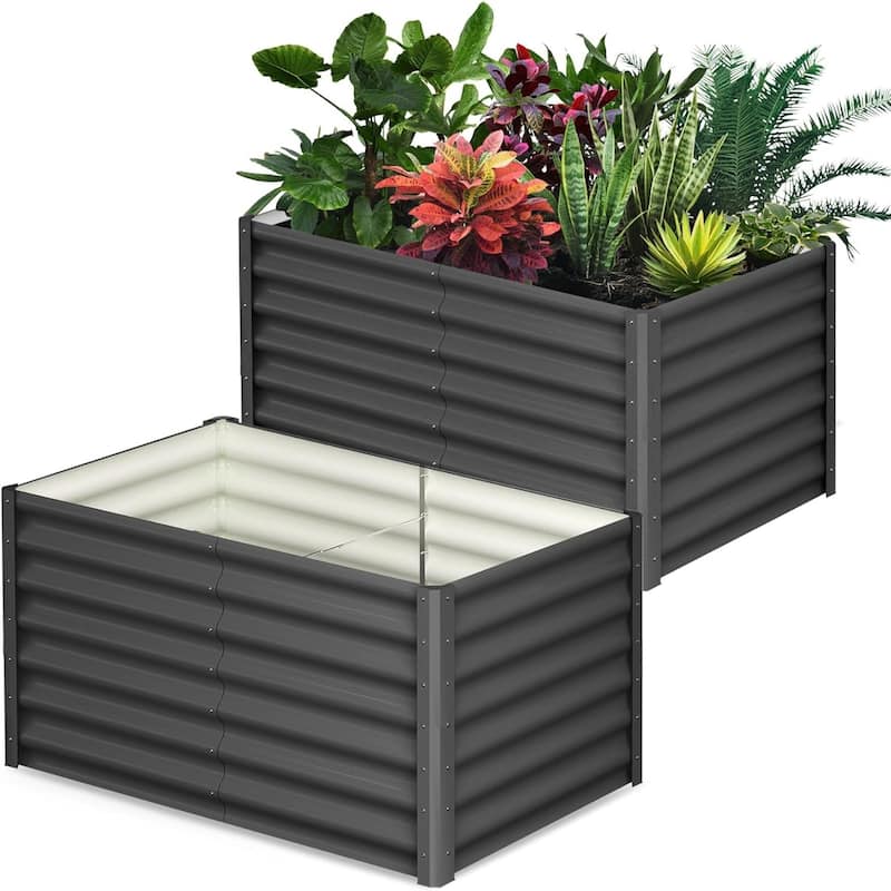 2-Pack 6x3x1 ft Galvanized Raised Garden Beds - Large Outdoor Planter Box with Open Base Dark Gray - 6*3*2FT