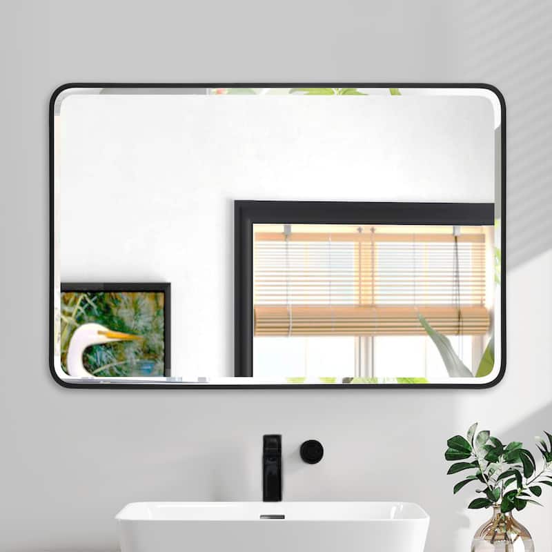 Aluminum Frame Beveled Glass Bathroom Wall Mirror with Round Corner