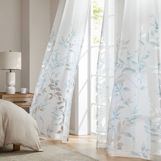 Madison Park Cecily Floral Printed Burnout Sheer Grommet Curtain Panel