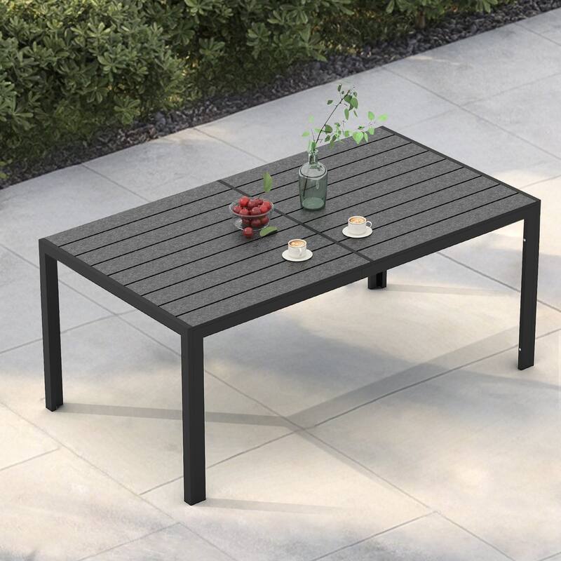 Patio Dining Table for 4-6 Person Outdoor Patio Table 59" Weather-Resistant Rectangular Table for Deck, Garden, Backyard