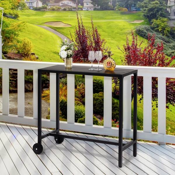 3-Piece Outdoor Bar Set With Table, 2 Stools & Cover – 55\" Rectangular High-Top Table For Patio, Deck, Balcony