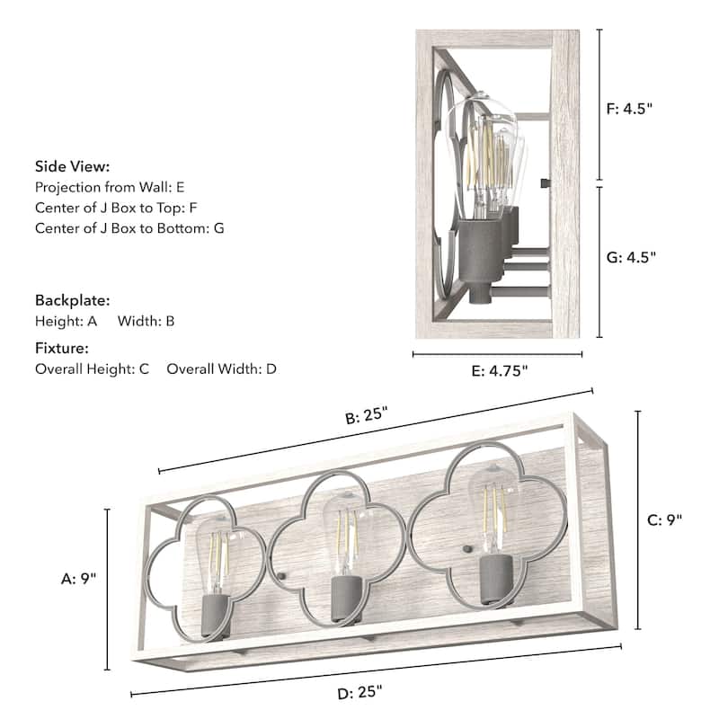 Hunter Gablecrest 3-Light Bathroom Vanity Wall Light - Modern Farmhouse, Transitional - Damp Rated!