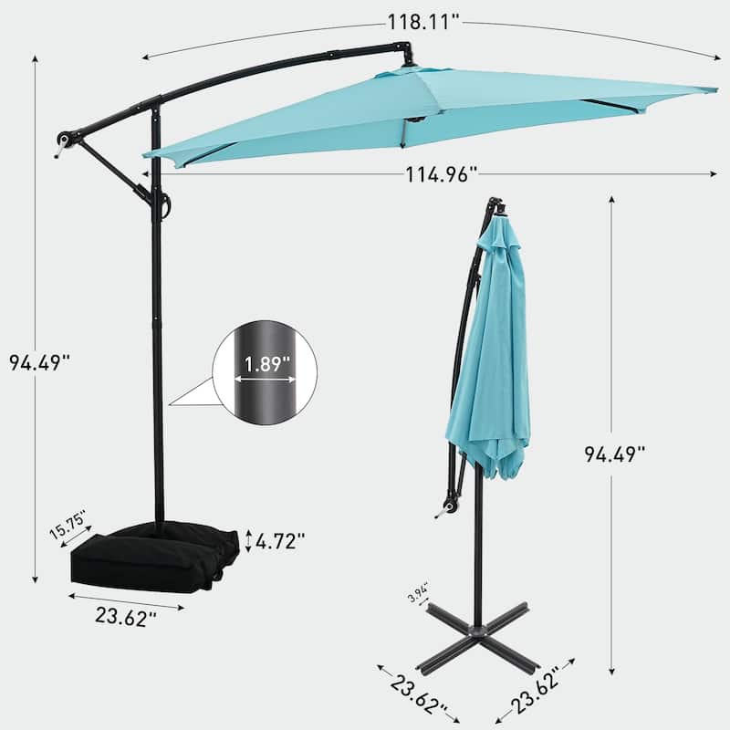 Ainfox 10 ft Cantilever Offset Outdoor Patio Umbrella with Base Stand Rotate and Tilt