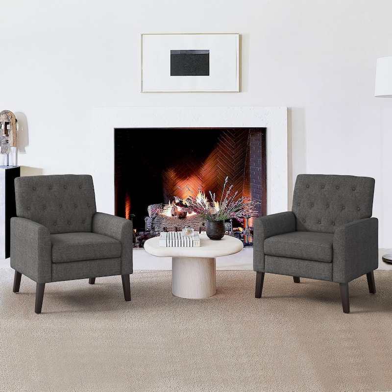 LUE BONA Linen Accent Chair Comfy Living Room Chair with Arms Upholstered Button Tufted Armchair Modern Arm Chairs Set Of 2