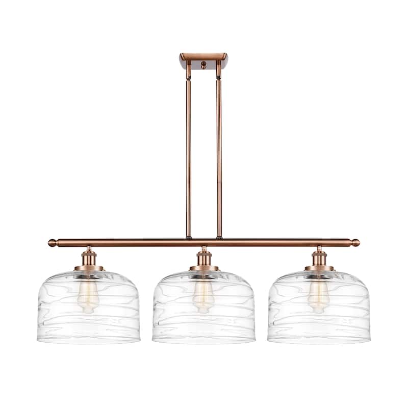 Innovations Lighting Bell - 3 Light 36" Island Light - 12" Shade - Antique Copper/Clear Deco Swirl