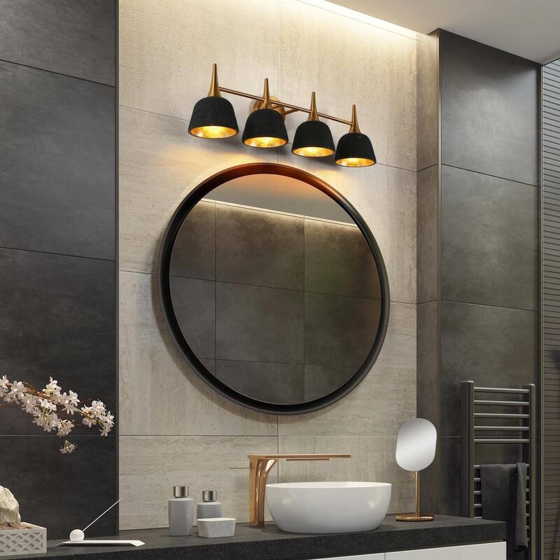 Ampla Modern Farmhouse 4-light Bathroom Vanity Light Black Gold Sonce with Resin Shade