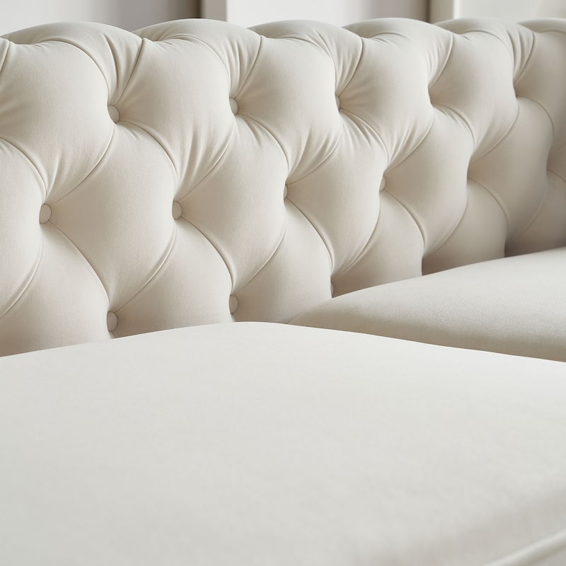 86'' Luxury Modern Tufted Velvet Sofa with 2 Toss Pillows, Beige