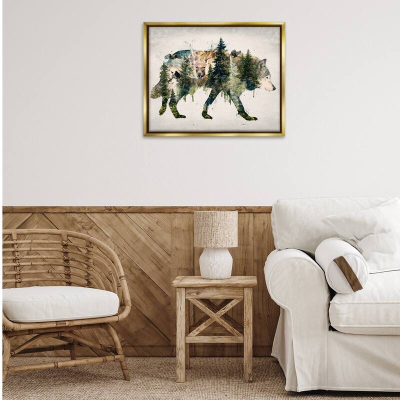 Stupell Woodland Wildlife Wolf Contour Framed Floater Canvas Wall Art Design By Barrett Biggers