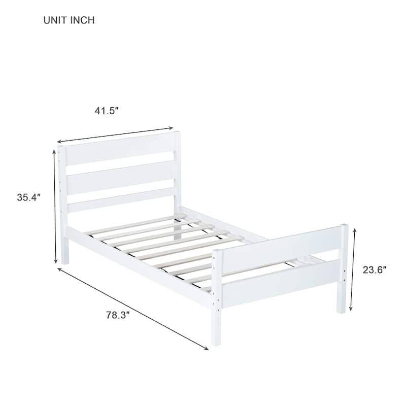 Twin Bed with Headboard and Footboard,Rubber Wood Bed,White
