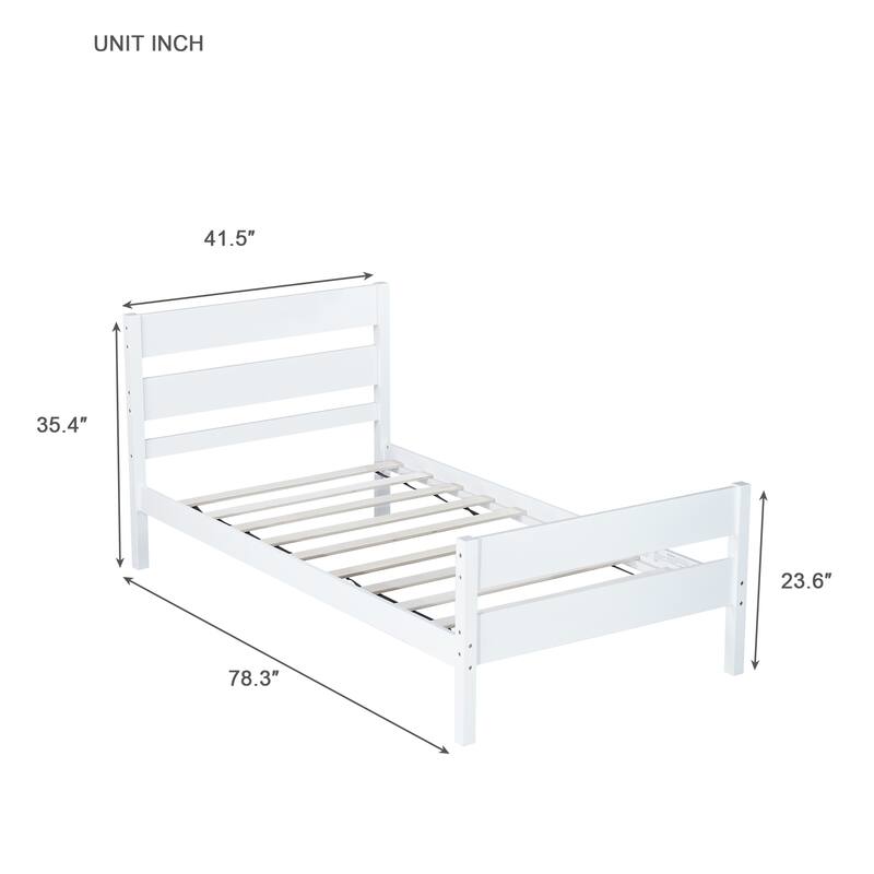 White Twin Size Rubber Wood Bed with Headboard and Footboard, Underbed Storage