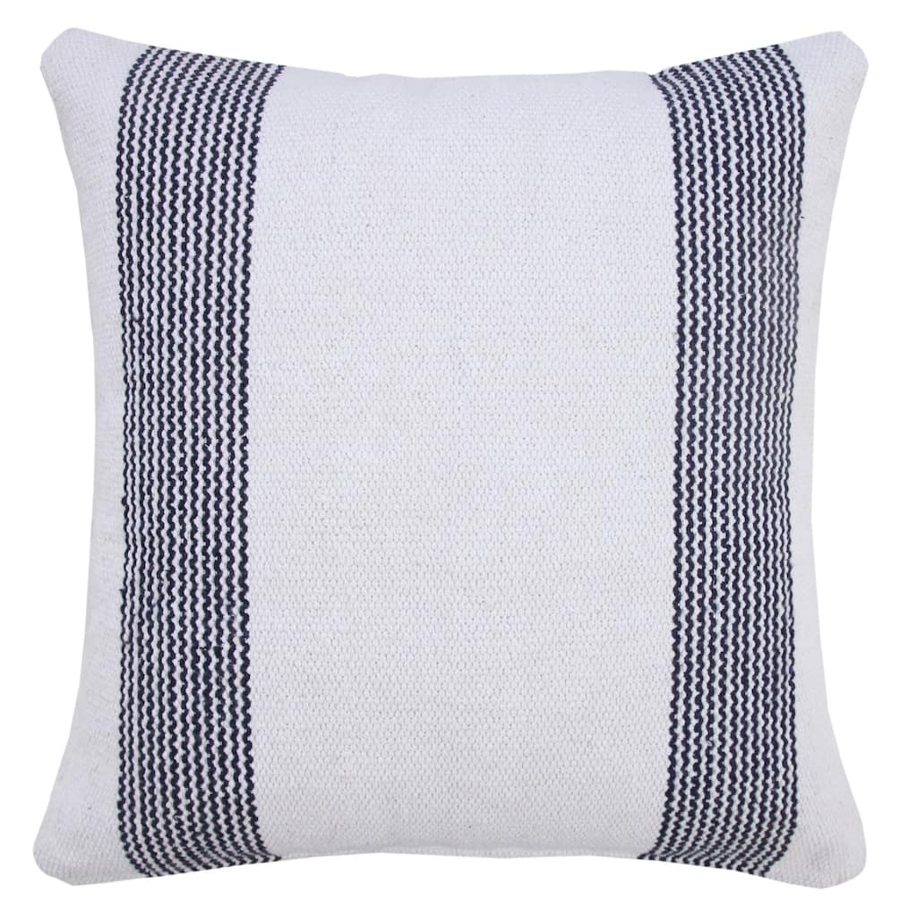 20" White and Blue Pinstripe Bordered Square Throw Pillow