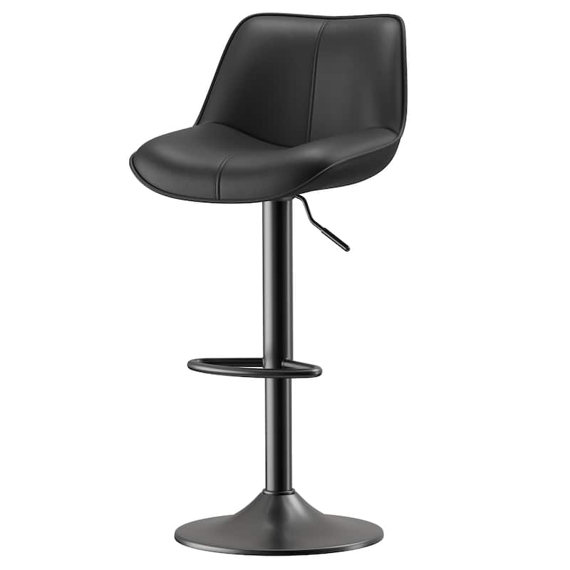 Bar Stools Adjustable Swivel Faux Leather Barstools with Footrests - Black - Single