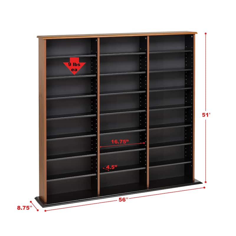 Prepac Media Storage Display Cabinet 8.75" D x 56" W x 51" H - 56" W x 51" H x 8.75" D