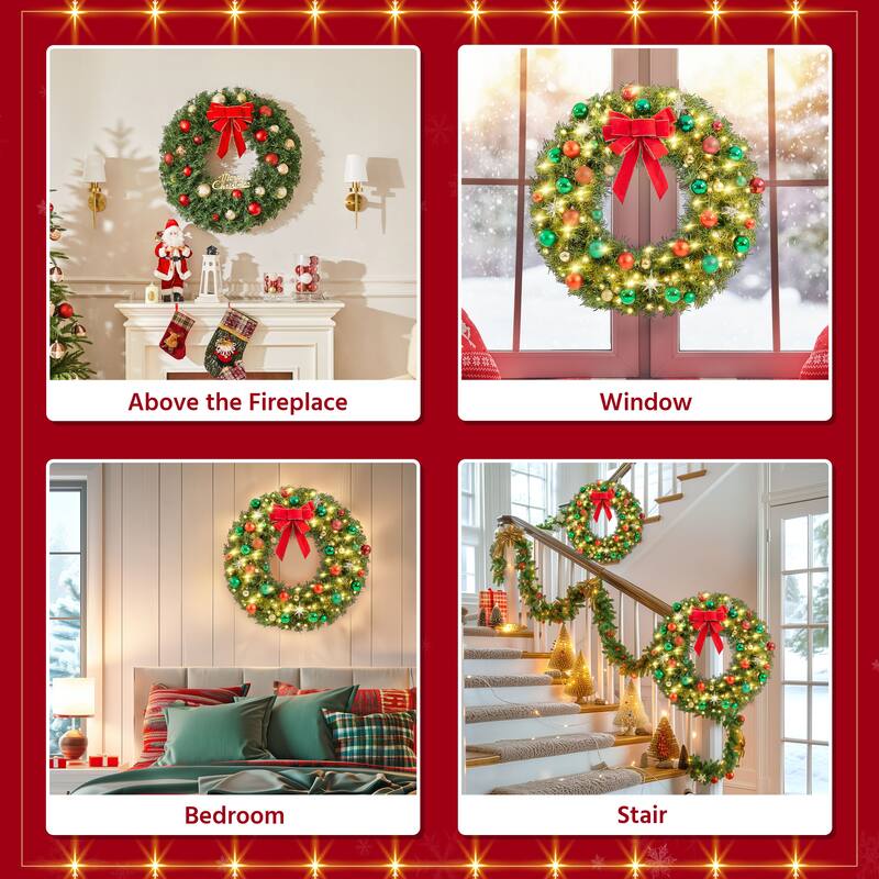 Yaheetech 30in Pre-lit Christmas Wreath Holiday Decoration with 110 LED Lights & 300 Tips - 2.5ft